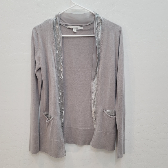 💕 LC Lauren Conrad Gray Open Front Sequin Cardigan Women's Size Small - Picture 8 of 8